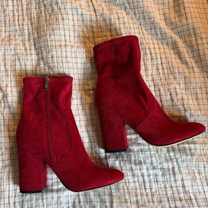 Elegant Red Suede Ankle Boots